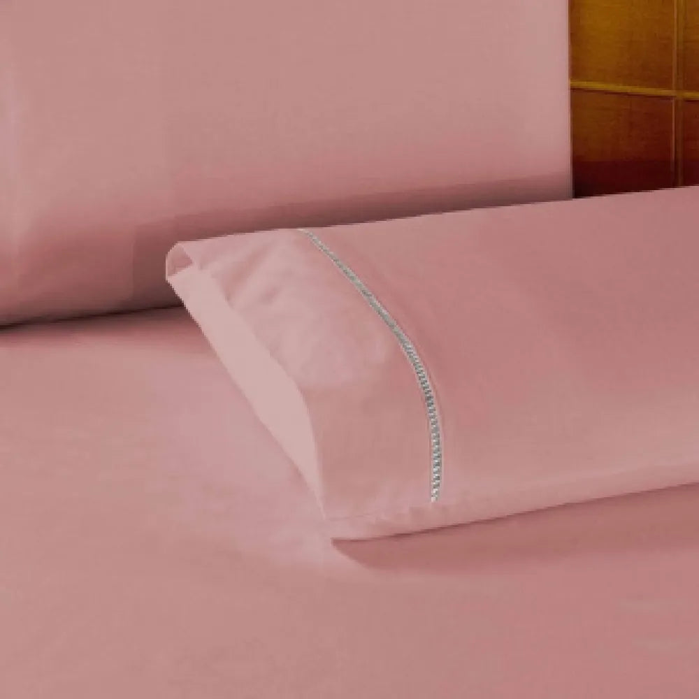 Veja detalhes lindos do Jogo De Cama Classic 400 Fios Ponto Palito Rosê da Charme