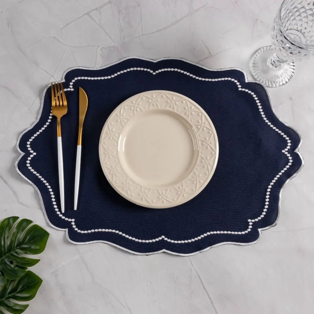 Foto Jogo Americano Bordado Realeza Azul Marinho muito bonita