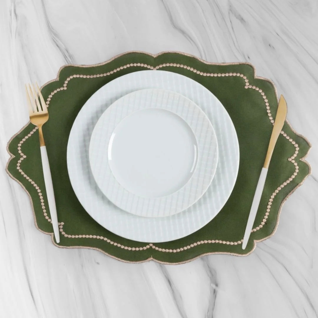 Foto Jogo Americano Bordado Realeza Verde Musgo muito bonita