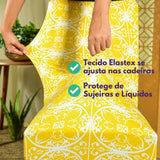 Foto vitrine capa para cadeira estampada amarela