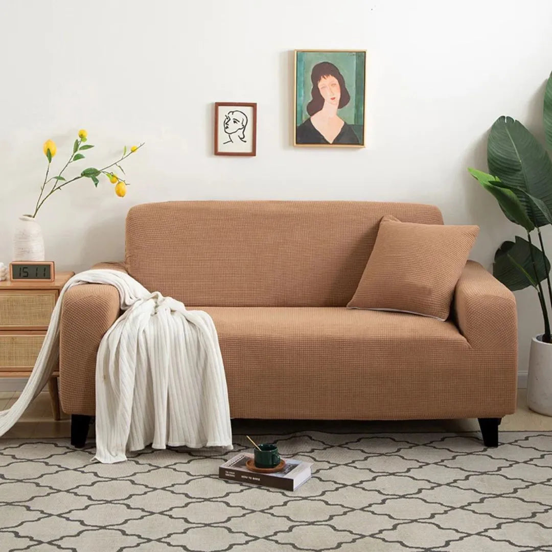 Foto da Capa de Sofá Special Confort Grid Bege da Chame do Detalhe muito bonita