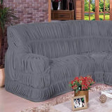 Veja detalhes lindos de capa de sofá elasticada cinza da Charme