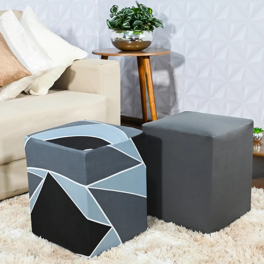 Veja Kit 2 Capa para Puff Quadrado - Geo Urbana e Cinza Escuro que proteje e decora seu puff