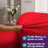 Veja detalhes lindos de capa de sofá vermelha da Charme