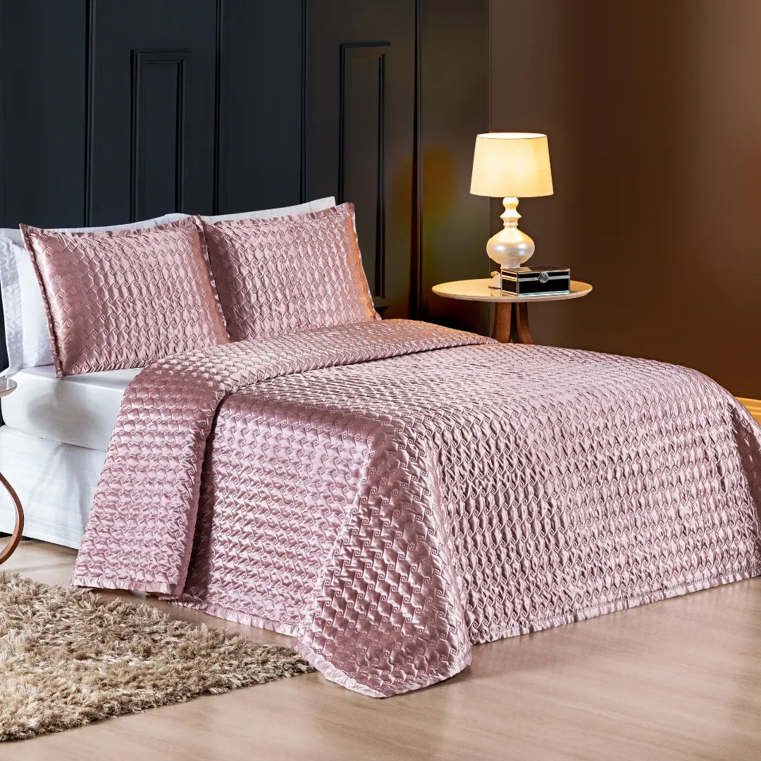 Foto do Cobre Leito Dupla Face Cetim Shine Rosê Vários Tamanhos da Chame do Detalhe muito bonita