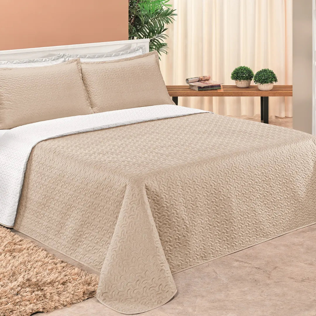 Confira as medidas do Kit Cobre Leito Dupla Face Clara Caqui e Branco Vários Tamanhos antes de comprar