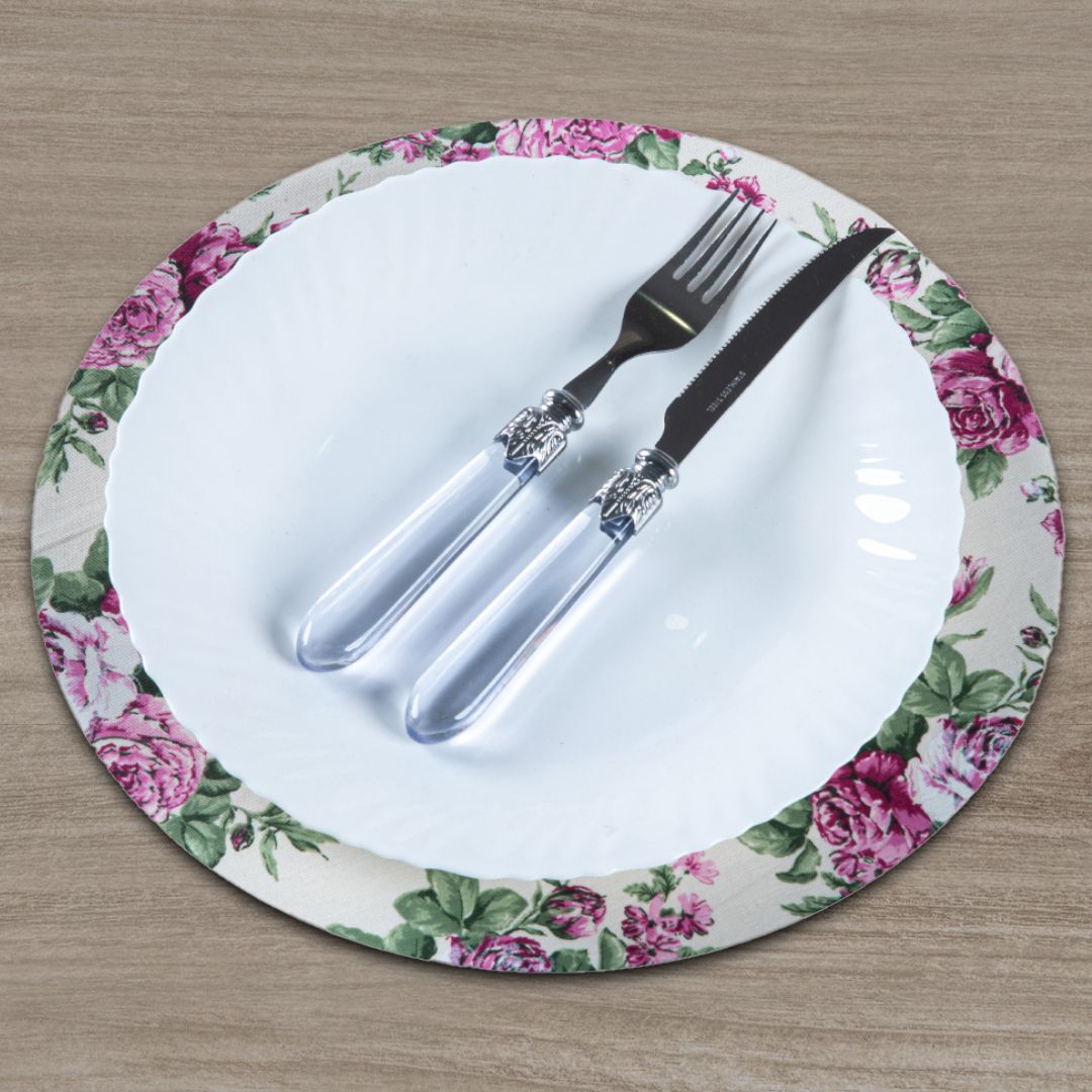 Detalhes do Jogo Americano Redondo 4 Peças Flor Marsala do Detalhe