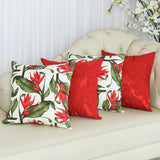 Conheça o Kit 4 Capas de Almofadas Jacquard Pfremium Flamingo com Vermelho da Chame do Detalhe