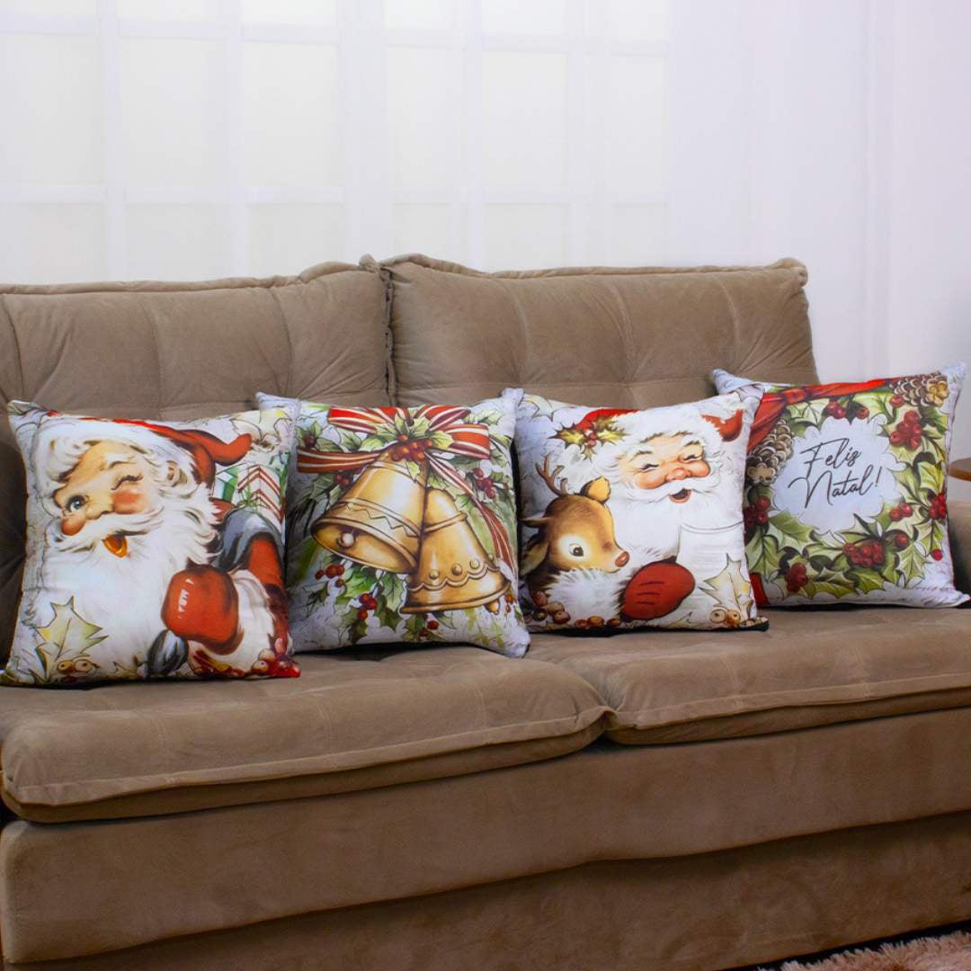 Conheça o Kit 4 Capas de Almofadas Natal Sinos da Chame do Detalhe