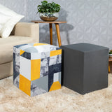 Kit 2 Capa para Puff Quadrado - Mármore Cinza e Cinza Escuro