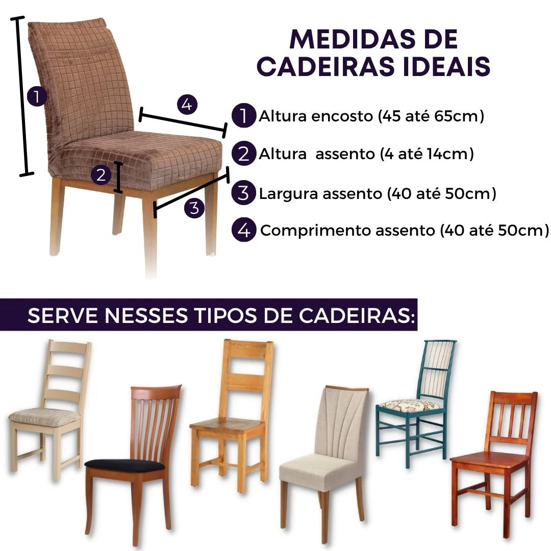 Confira as medidas da Capa Cadeira Confort Grid Chocolate antes de comprar