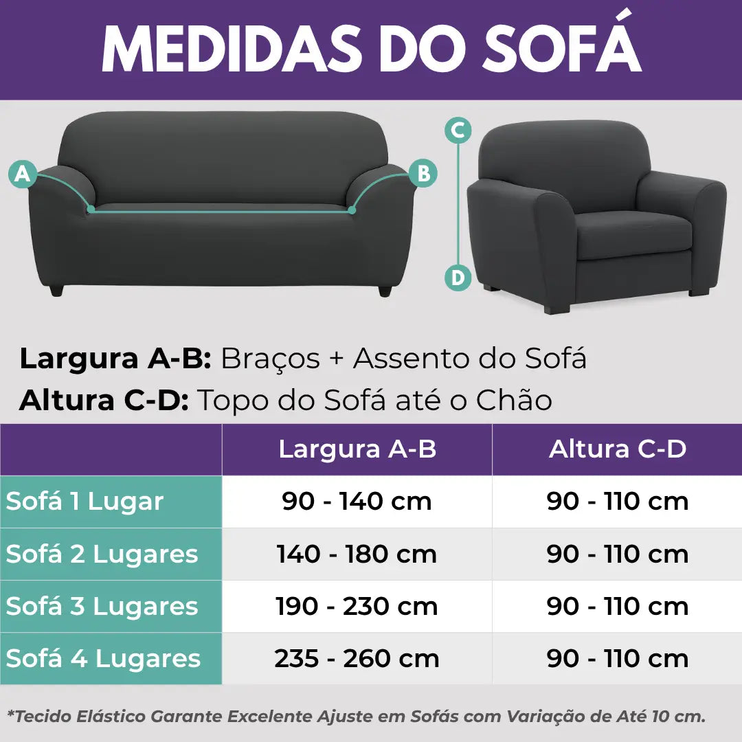 Confira as medidas da Capa de Sofá Elastex   serena antes de comprar