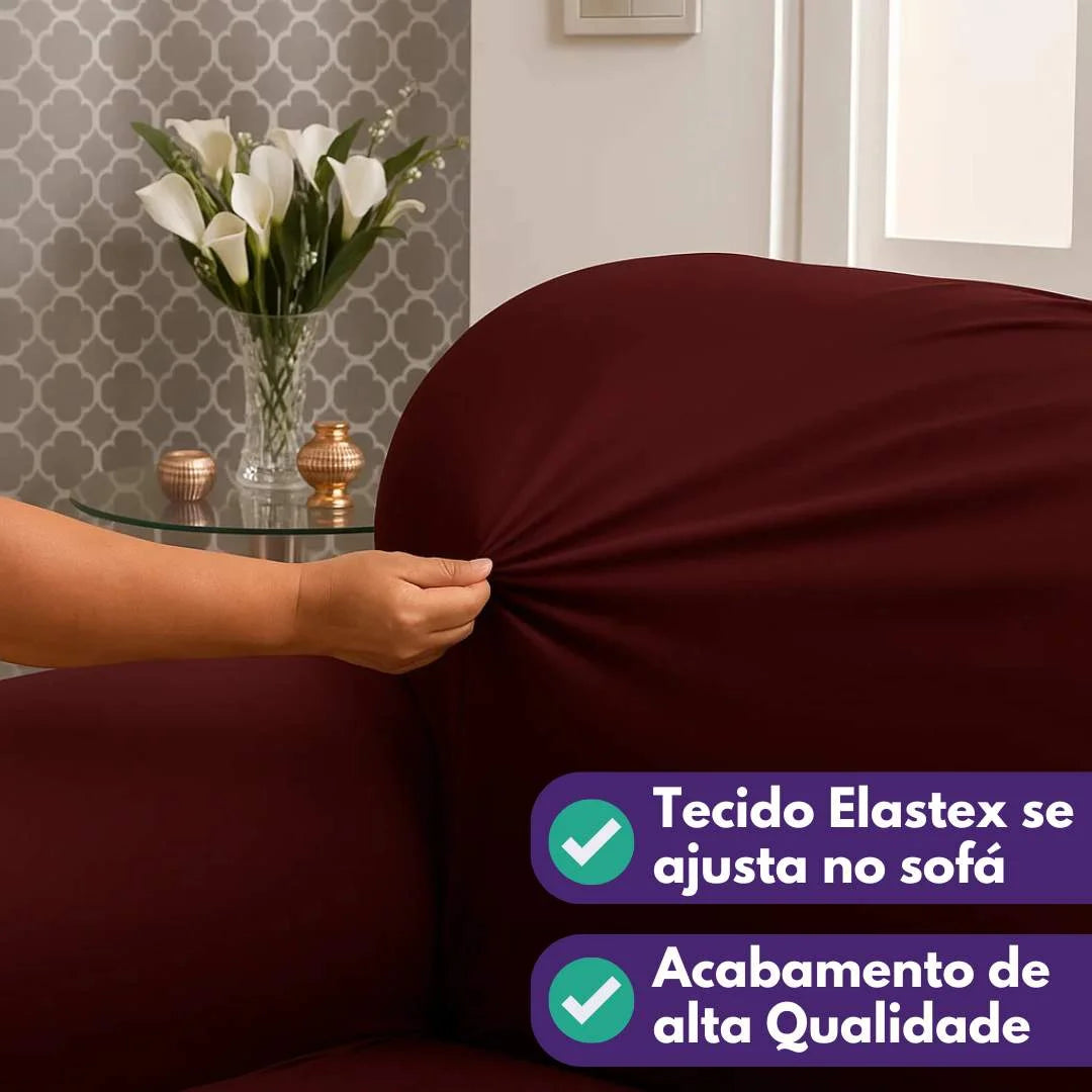 Veja detalhes lindos de Capa de Sofá Elastex Marsala da Charme