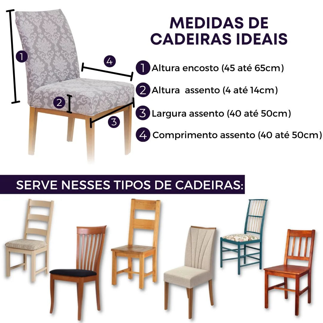 Confira as medidas da Capa para Cadeira  Boutique Veneza  Cinza antes de comprar
