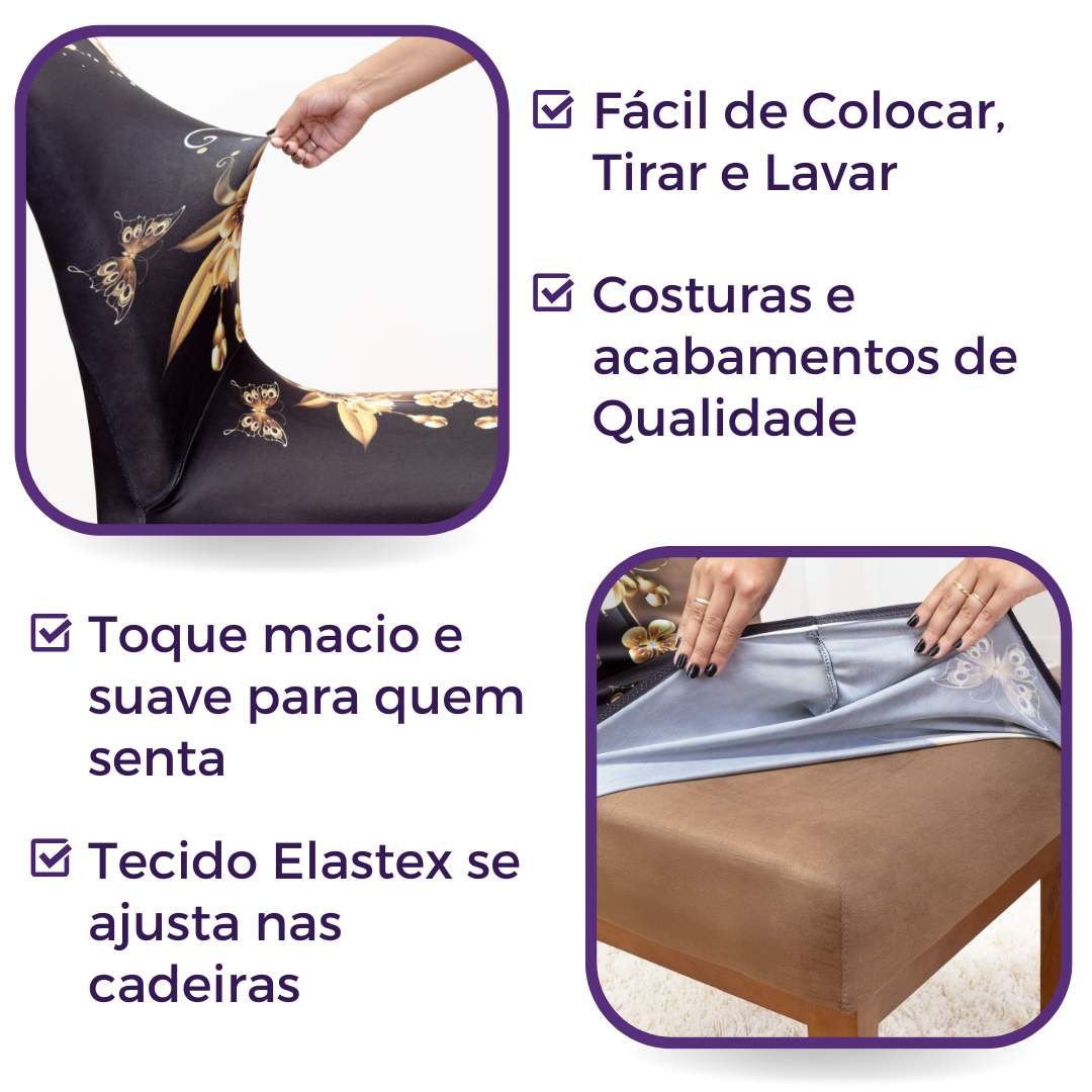 Conheça a Capa Para Cadeira de Jantar Flores Douradas com entrega mais rápida do Brasil