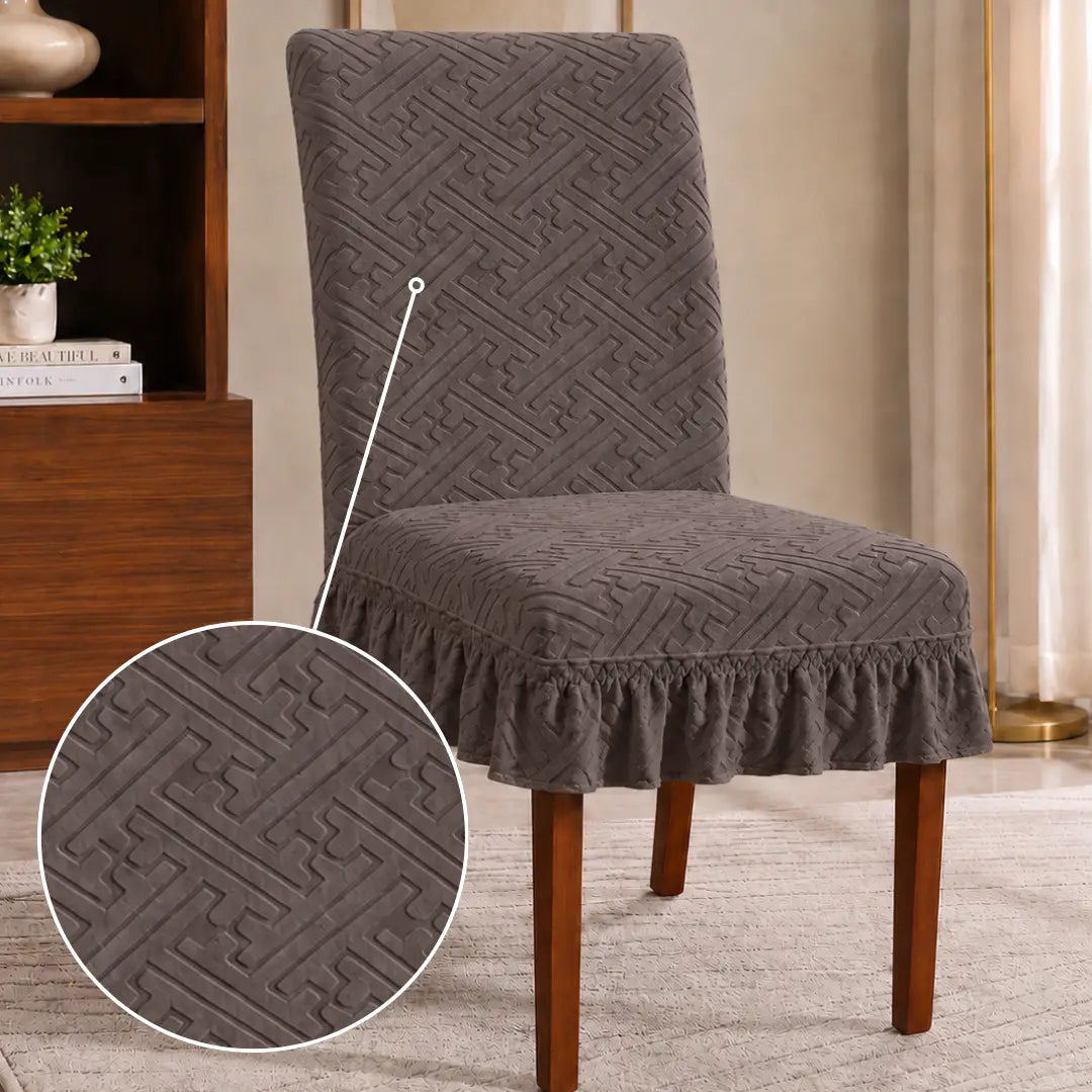 Capa de Cadeira Boutique Jacquard Babado Premium - Cinza
