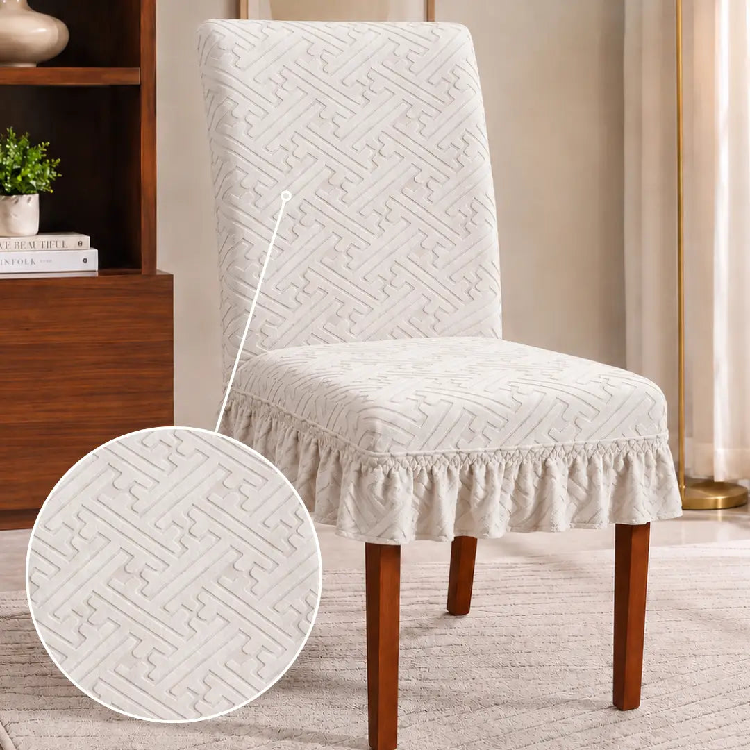 Capa de Cadeira Boutique Jacquard Babado Premium - Creme