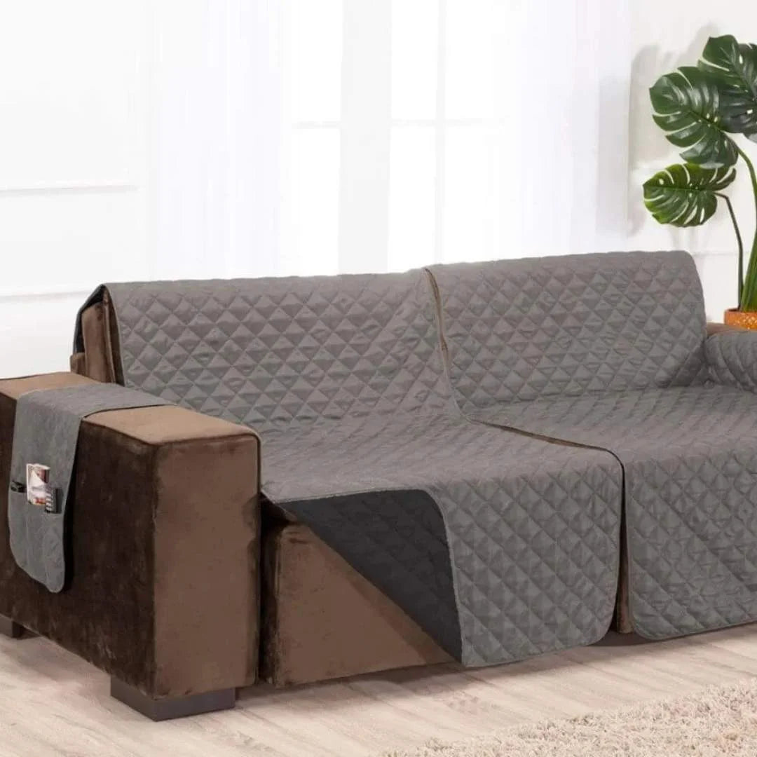 Detalhes de Protetor Sofá Retrátil Impermeável Dupla Face Cinza-Preto da Charme do Detalhe