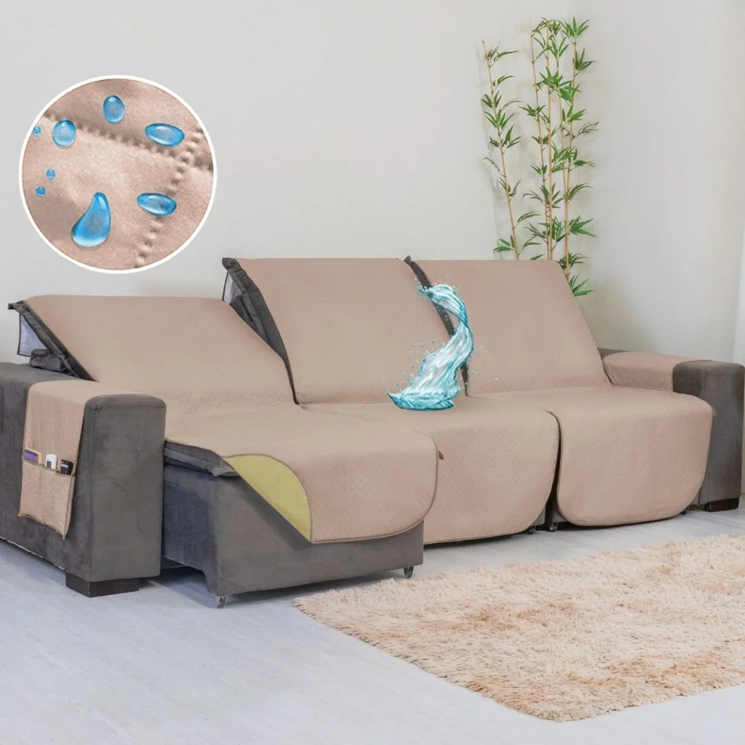 Conheça o Protetor Sofá Retrátil 3 Módulos Impermeável Dupla Face Caqui-Palha com entrega mais rápida do Brasil