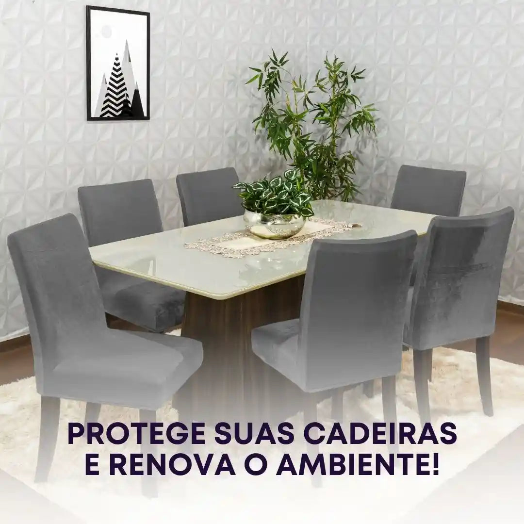 Foto vitrine capa para cadeira veludo chumbo