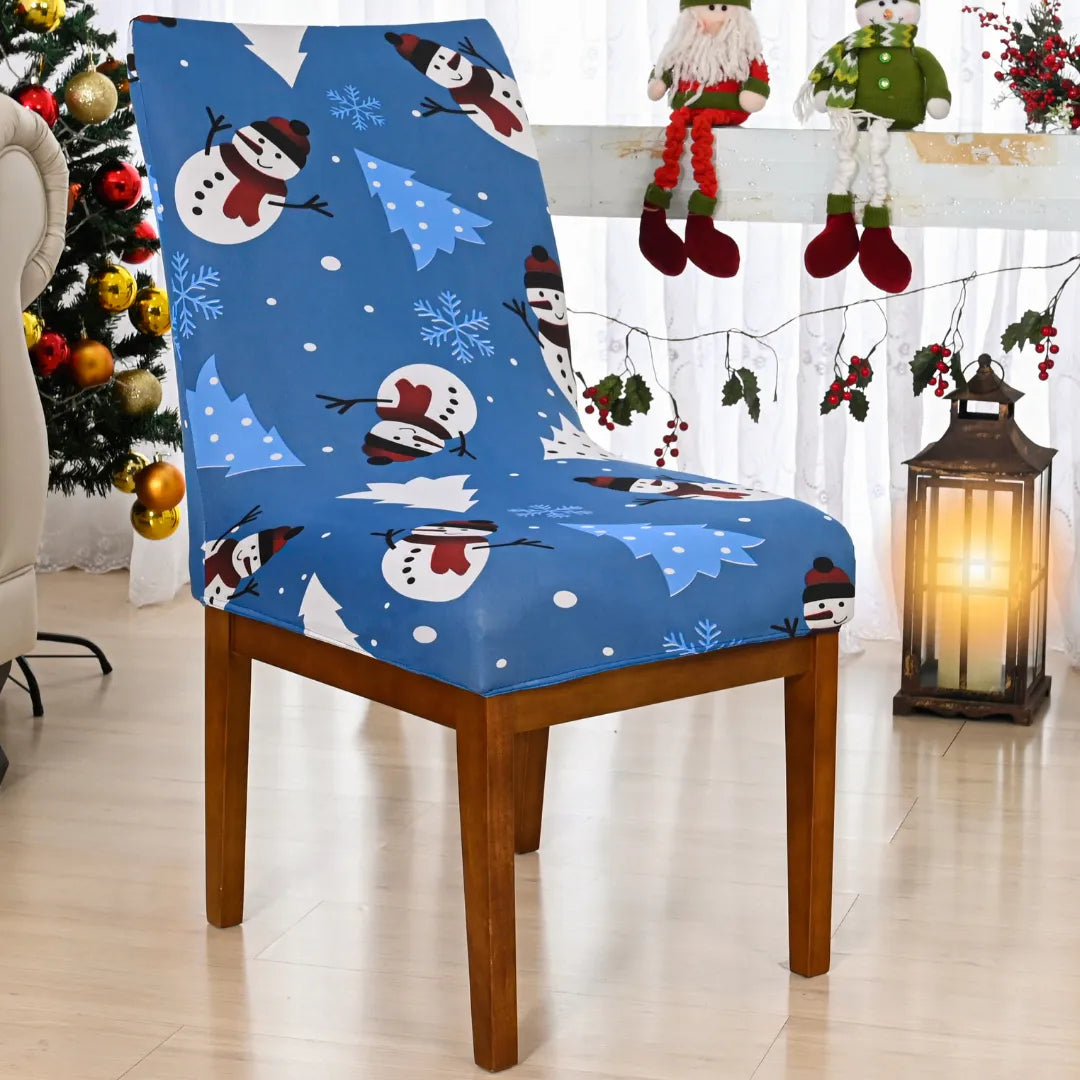 Capa de Cadeira de Natal  - Flocos de Neve Azul