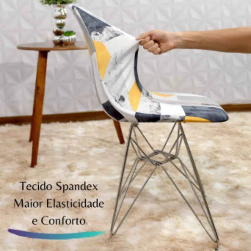 Confira as medidas da Capa para Cadeira Eiffel Spandex Mármore Cinzaantes de comprar