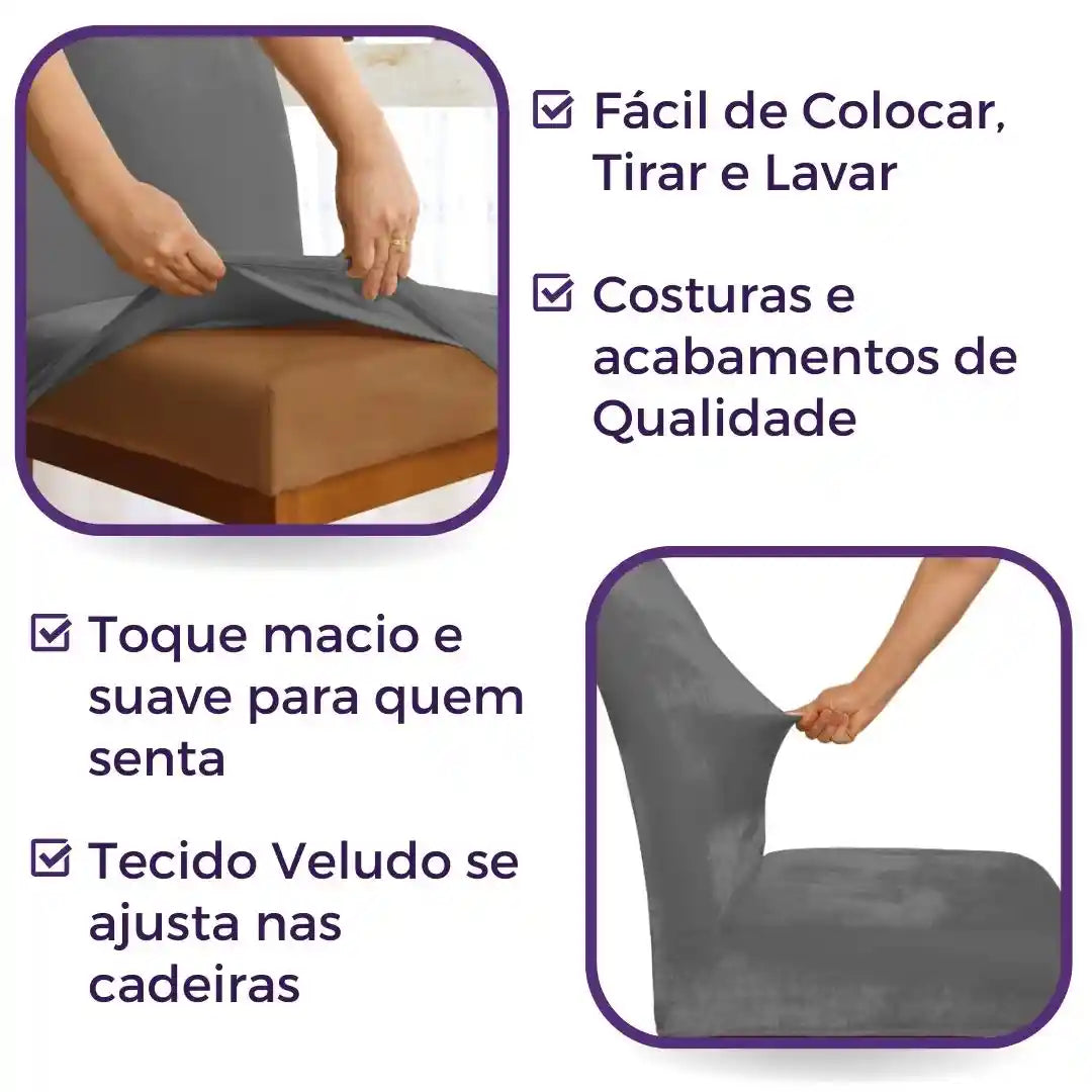 Foto vitrine capa para cadeira veludo chumbo
