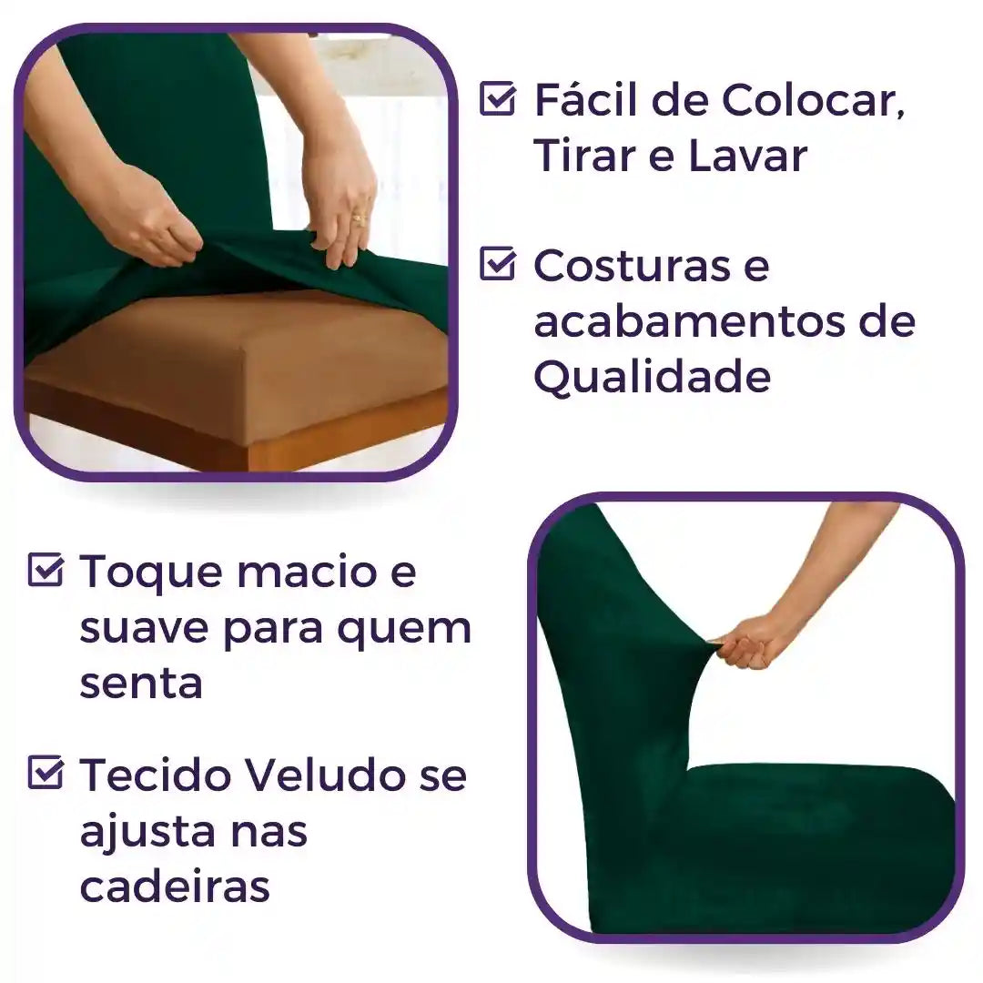 Foto vitrine capa para cadeira veludo verde