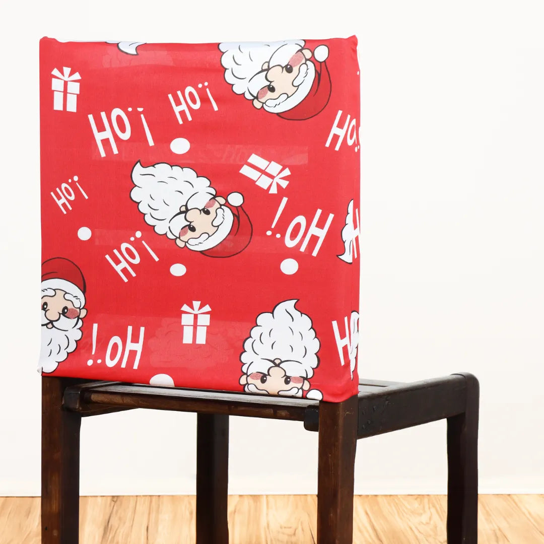 Detalhes da Capa de Encosto de Cadeira Papai Noel Vermelho do Detalhe

