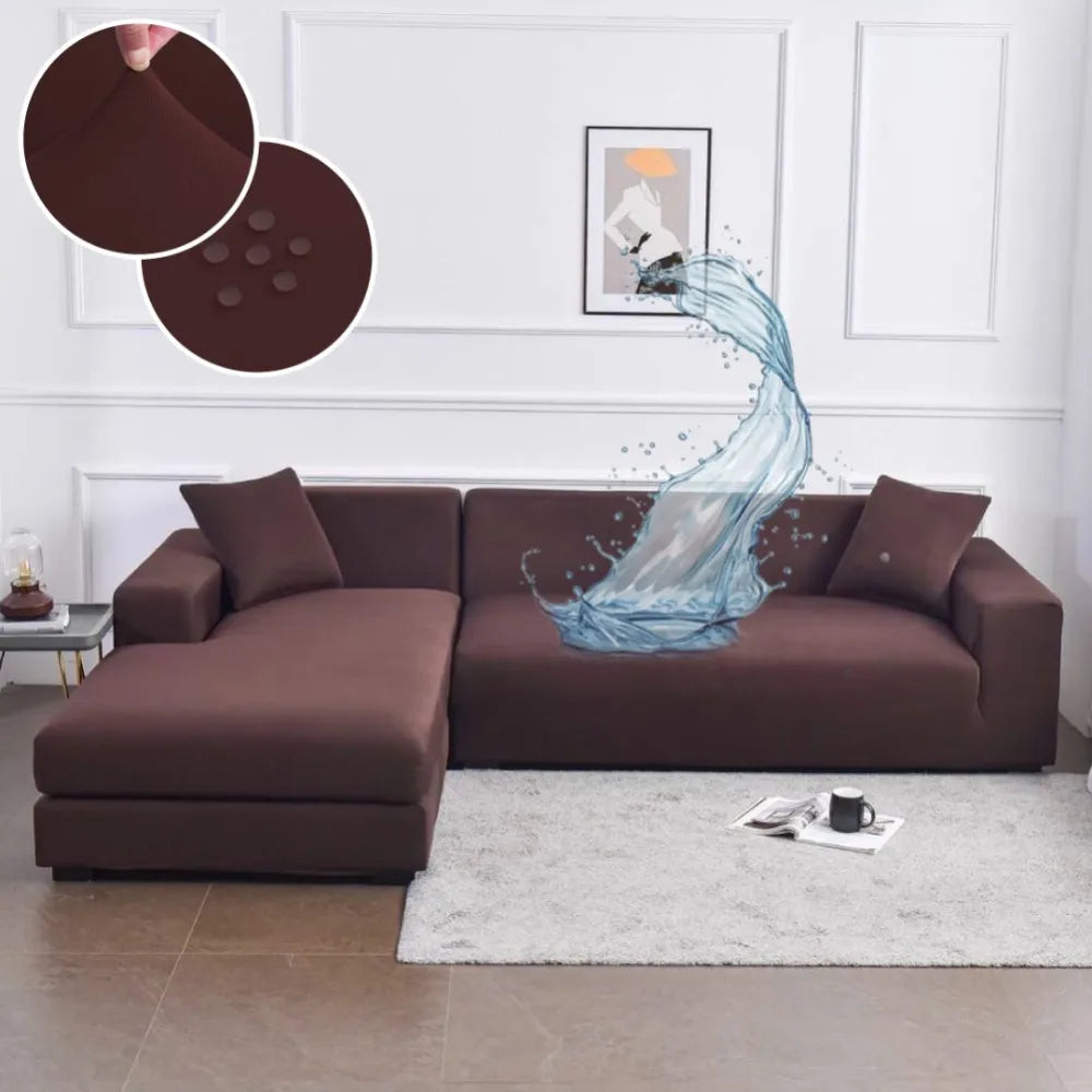 Veja os detalhes da Capa de Sofá de Canto Spandex Special Impermeável Tabaco da Charme