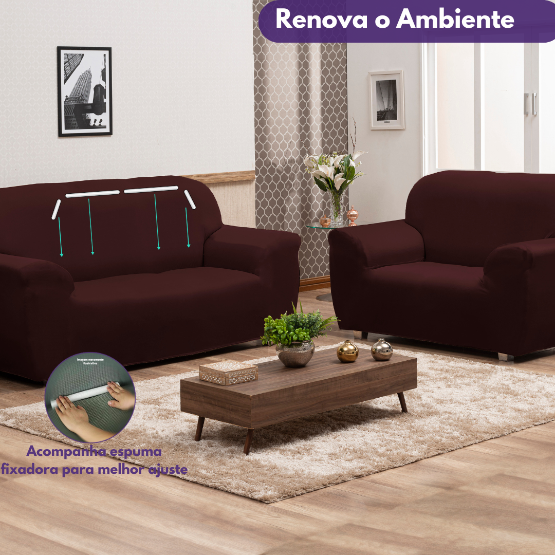 Veja detalhes lindos de Capa de Sofá Elastex Marsala da Charme