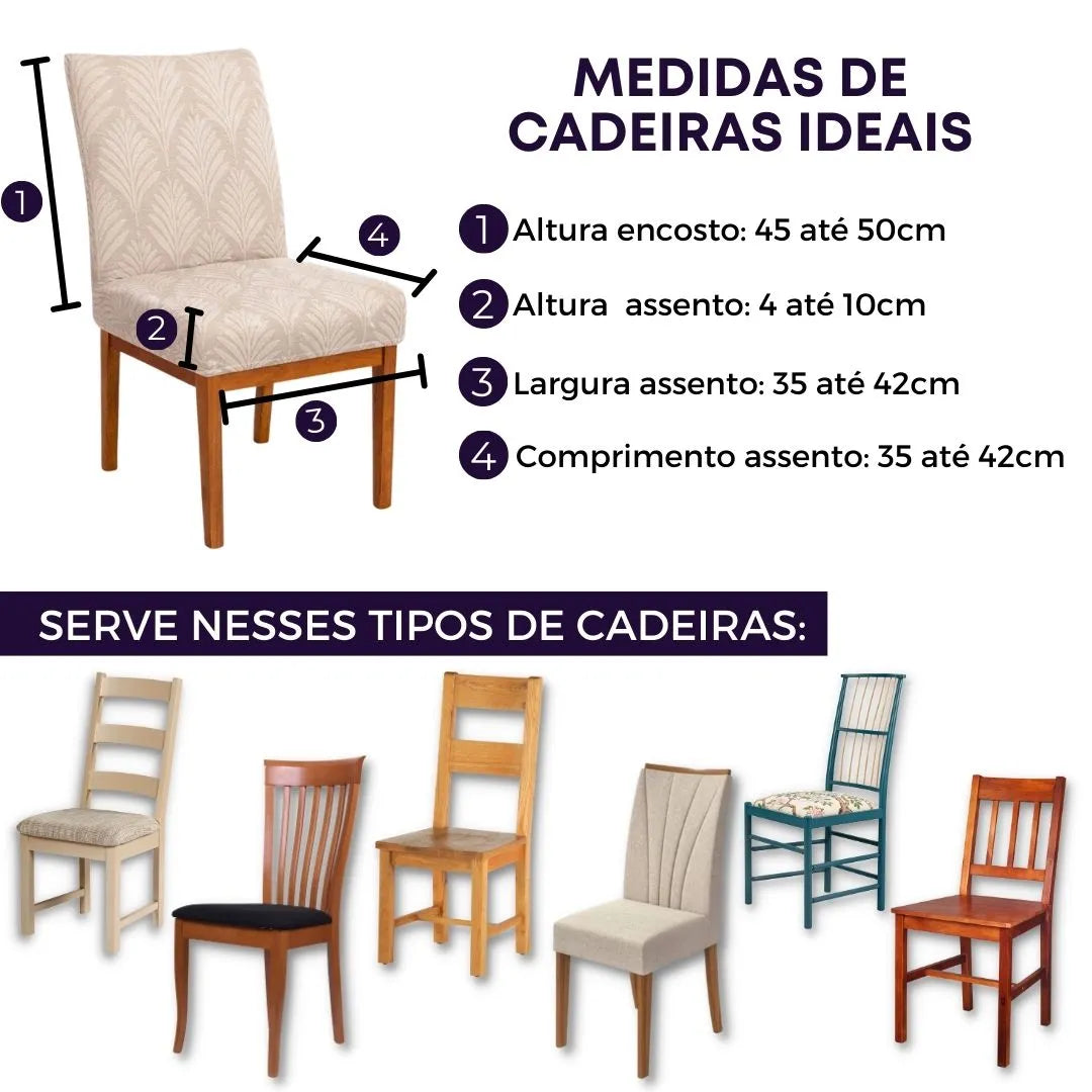 Confira as medidas da Capa para Cadeira Boutique Caribe  Bege antes de comprar