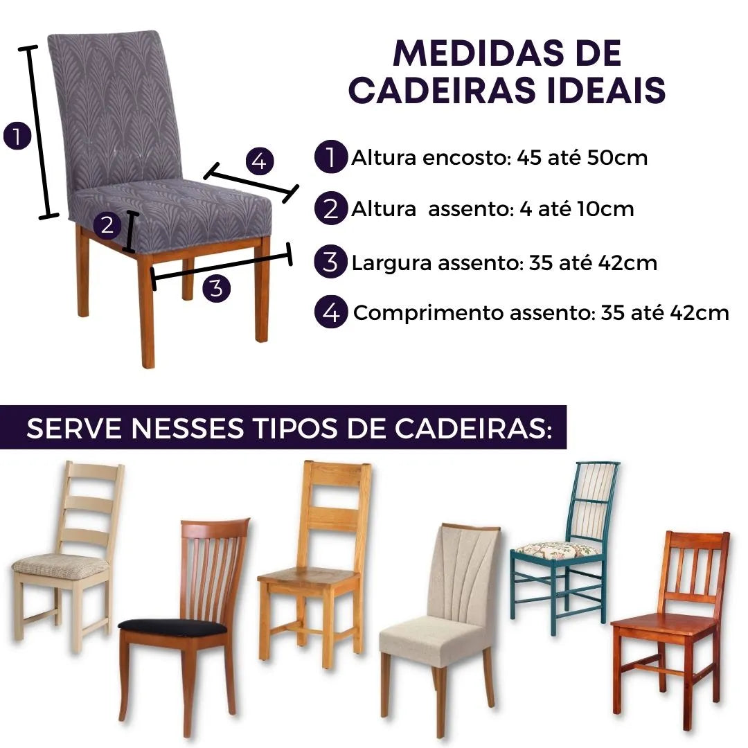 Confira as medidas da Capa para Cadeira Boutique Caribe  Creme antes de comprar