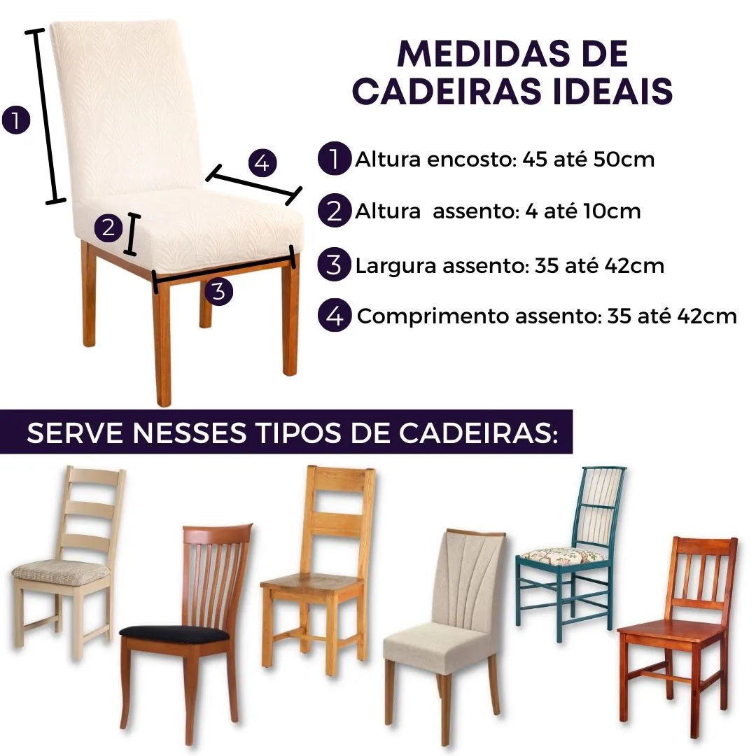 Confira as medidas da Capa para Cadeira Boutique Caribe  Creme antes de comprar