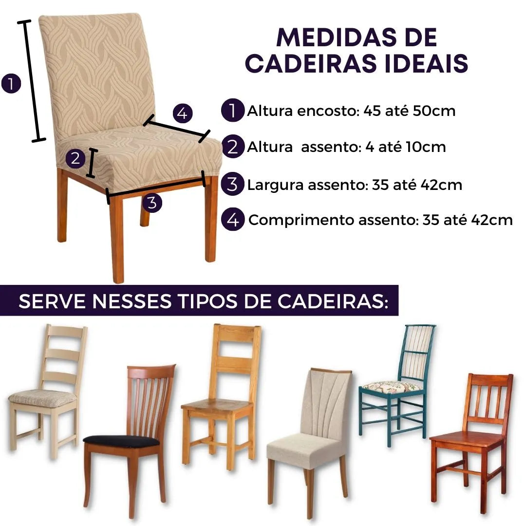 Confira as medidas da Capa para Cadeira Boutique Tejo Bege antes de comprar