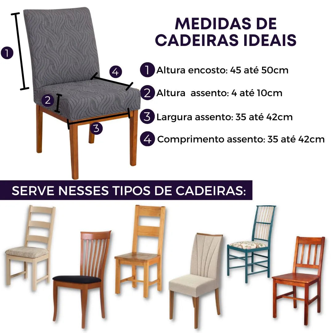 Confira as medidas da Capa para Cadeira Boutique Tejo Cinza antes de comprar