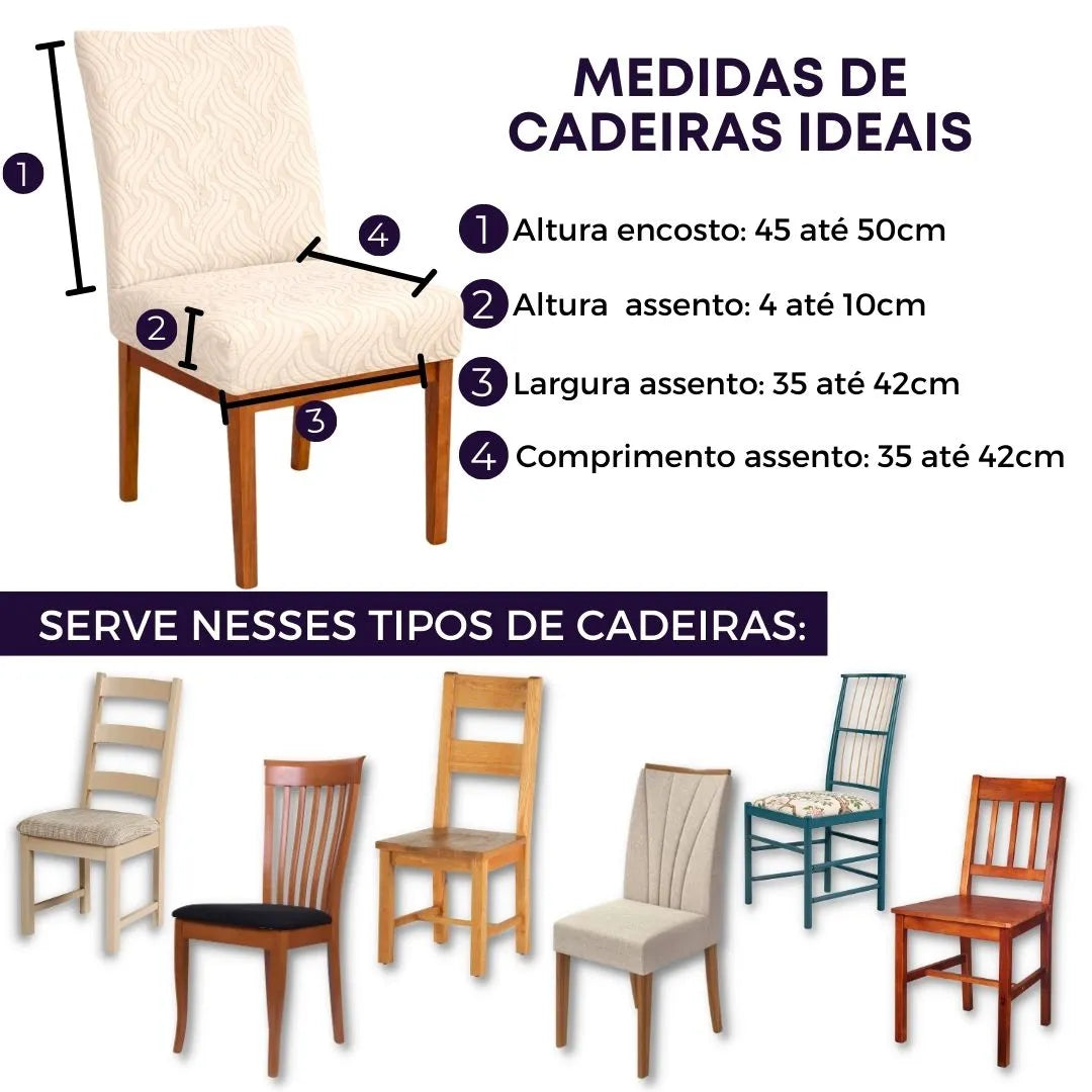 Confira as medidas da Capa para Cadeira Boutique Tejo Bege antes de comprar