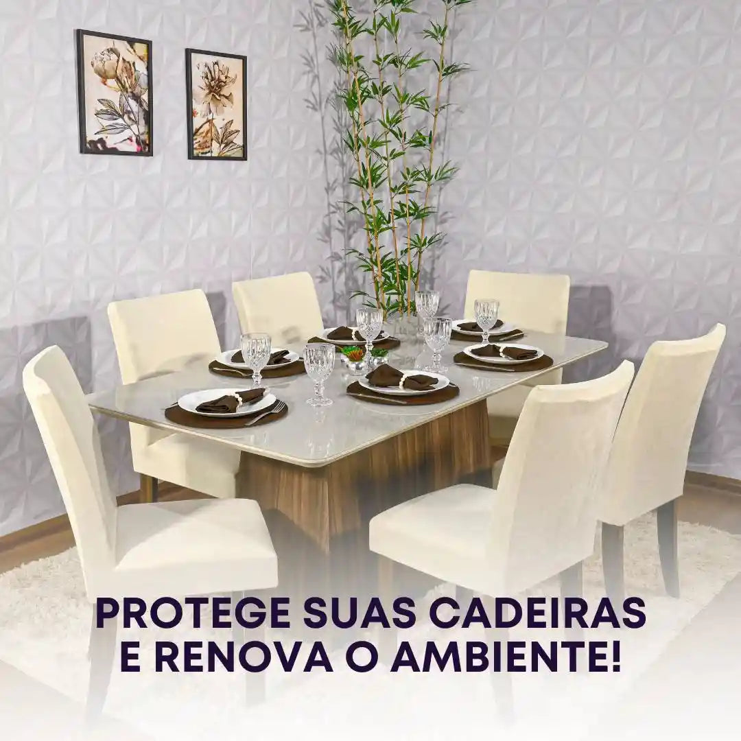 Foto vitrine capa para cadeira suede creme