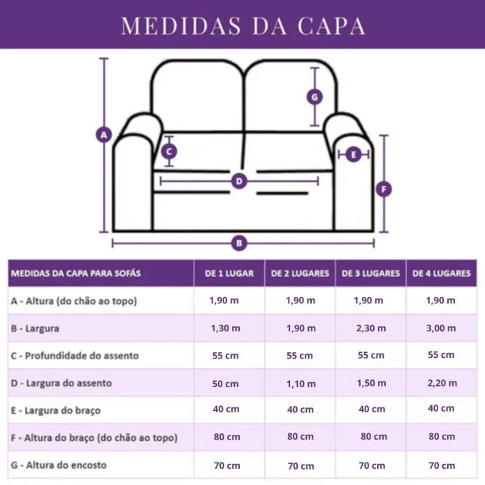 Confira as medidas da Capa Protetora Sofá Embeleze Vermelho-Caqui antes de comprar