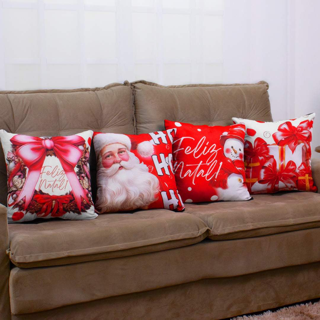 Veja os detalhes do Kit 4 Capas de Almofadas Natal Laços da Charme
