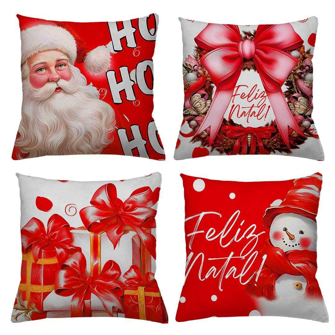 Conheça o Kit 4 Capas de Almofadas Natal Laços da Chame do Detalhe
