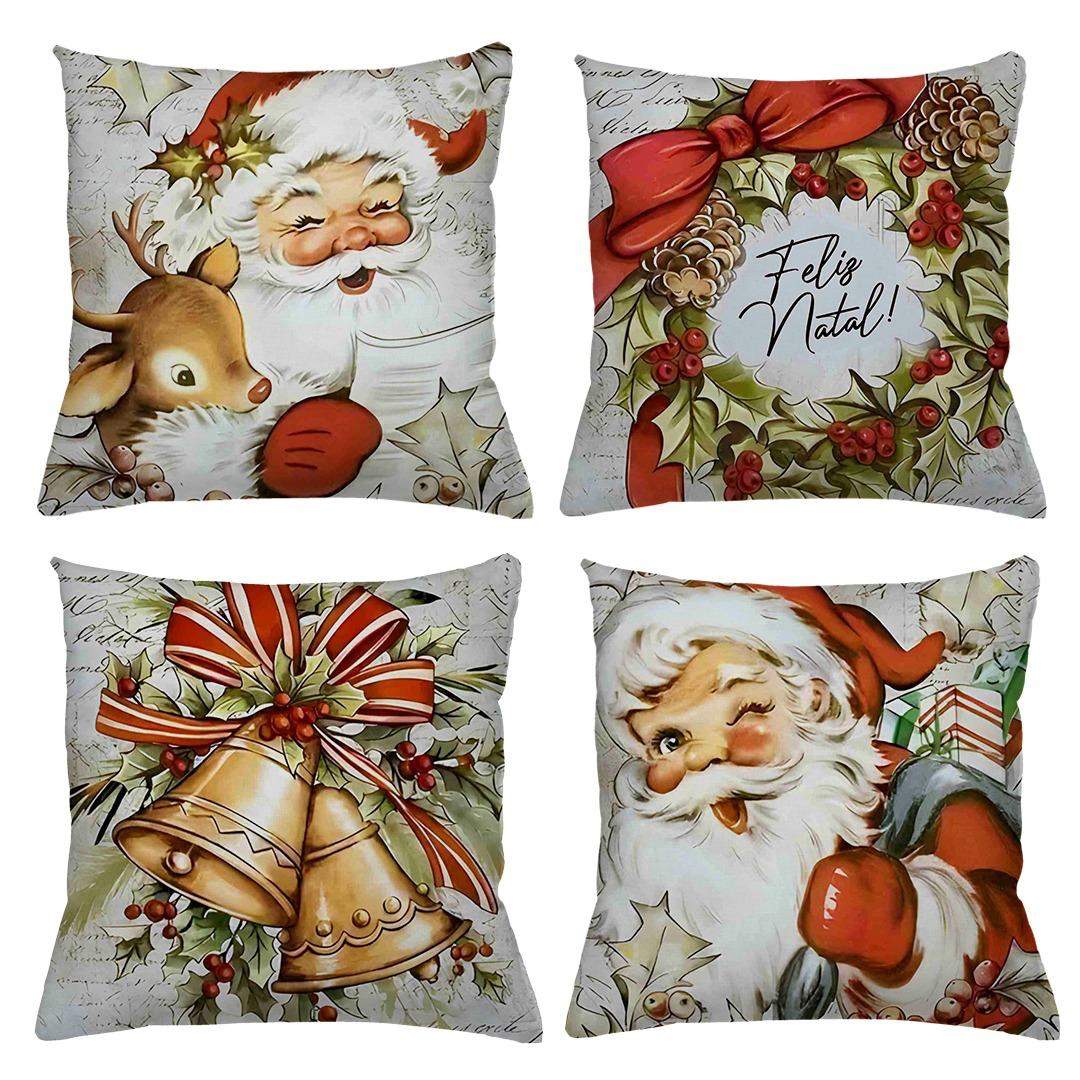 Foto do Kit 4 Capas de Almofadas Natal Sinos muito bonita
